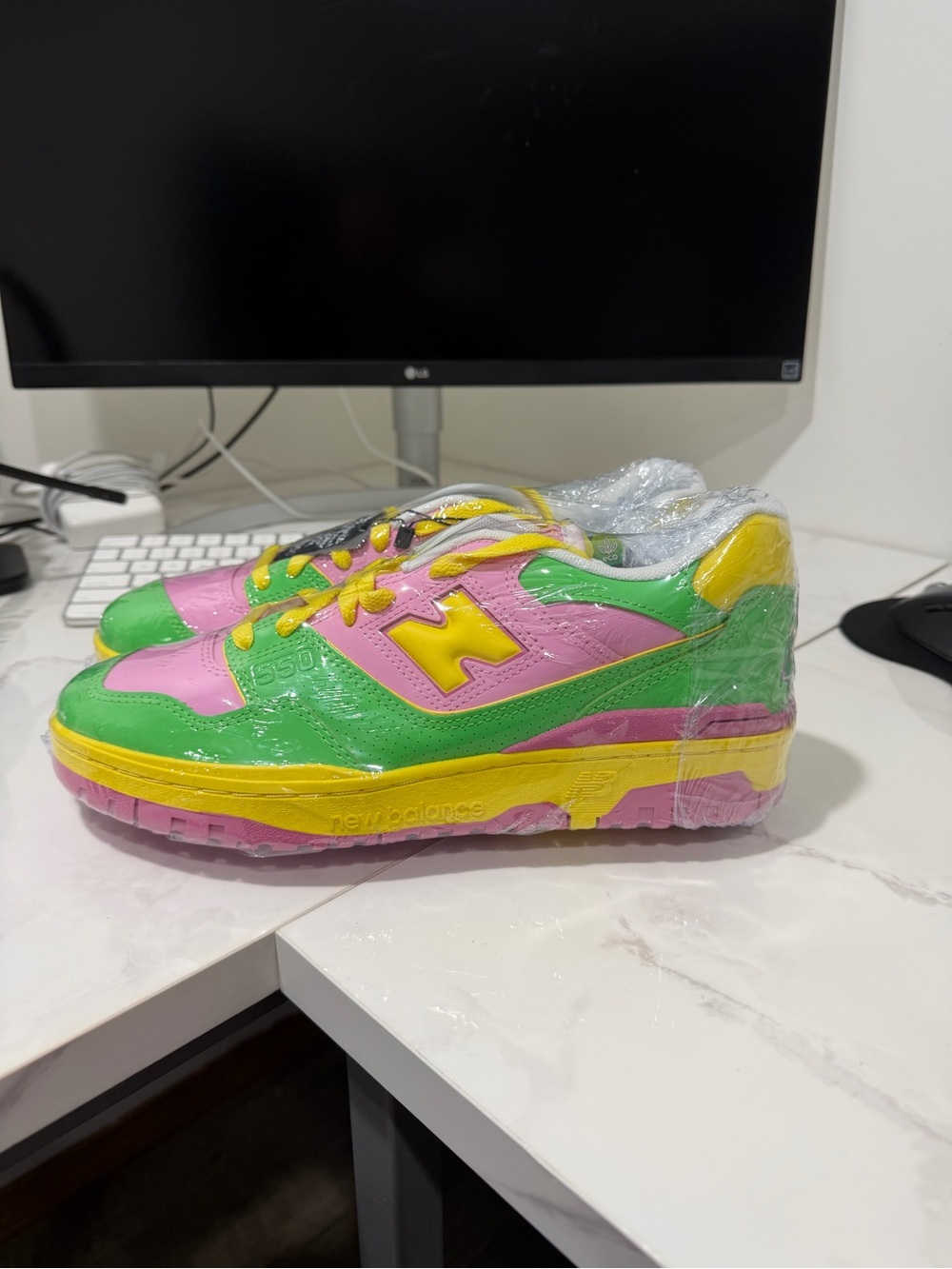 New Balance Men's Green Pink Yellow Colorblock Athletic Sneakers